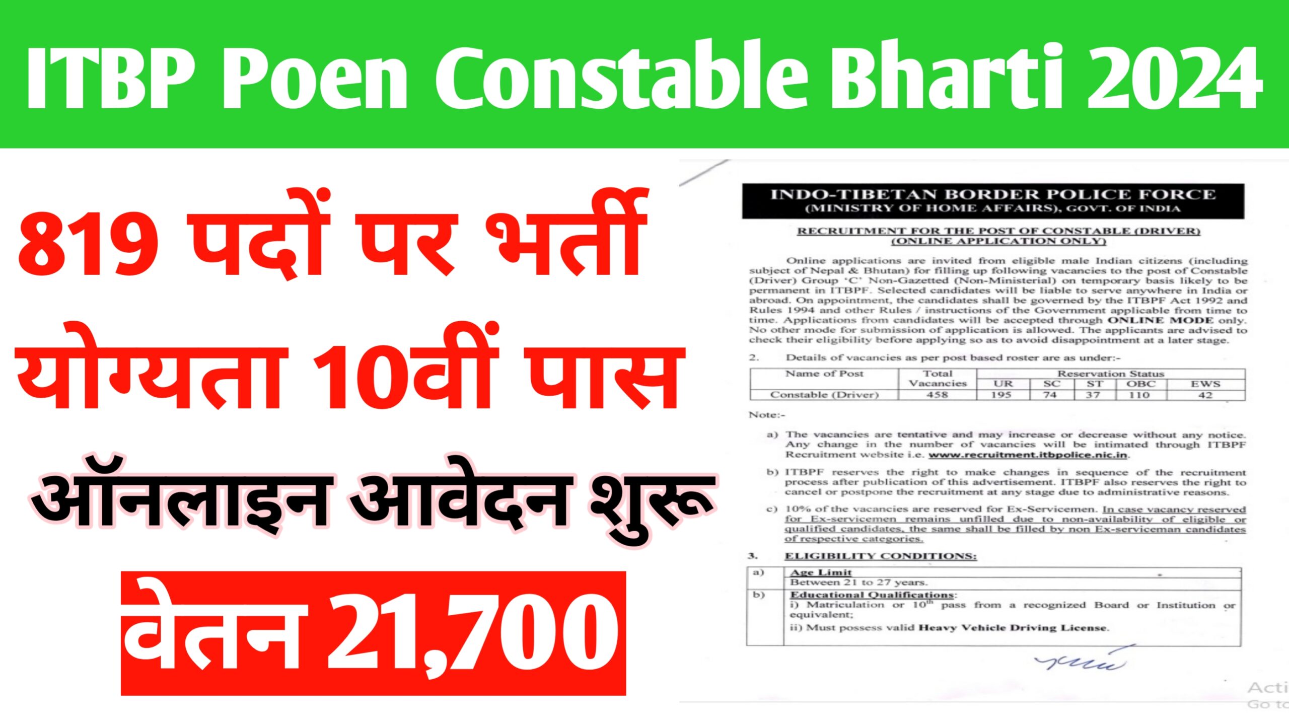 ITBP Poen Constable Bharti 2024